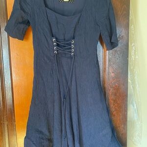 Navy Blue Dress with Lace-Up Front
